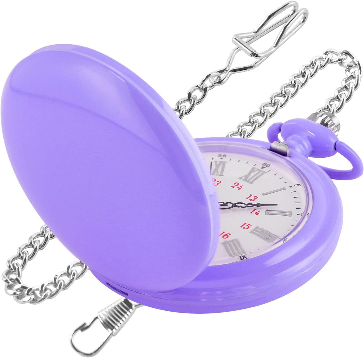 Smooth Cover Quartz Pocket Watch, Fashionable Roman Digital White Dial