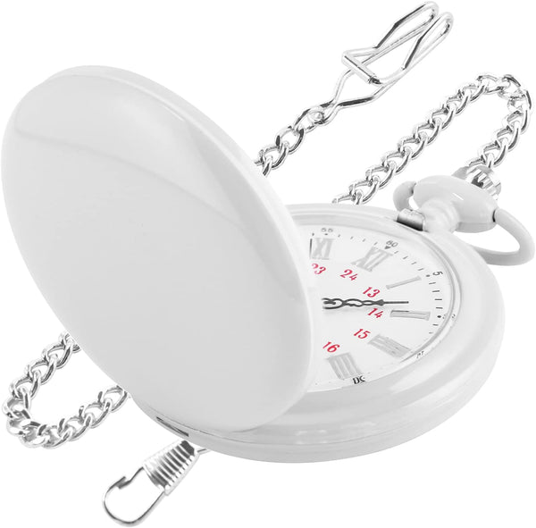 Smooth Cover Quartz Pocket Watch, Fashionable Roman Digital White Dial