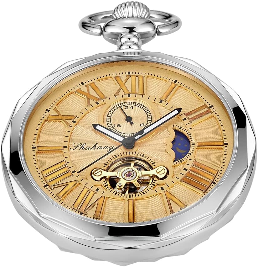 Men's Mechanical Pocket Watch with Chain, Vintage Full Copper Hand-Win