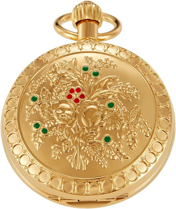 Men's Mechanical Pocket Watch with Chain, Vintage Full Copper Hand-Win