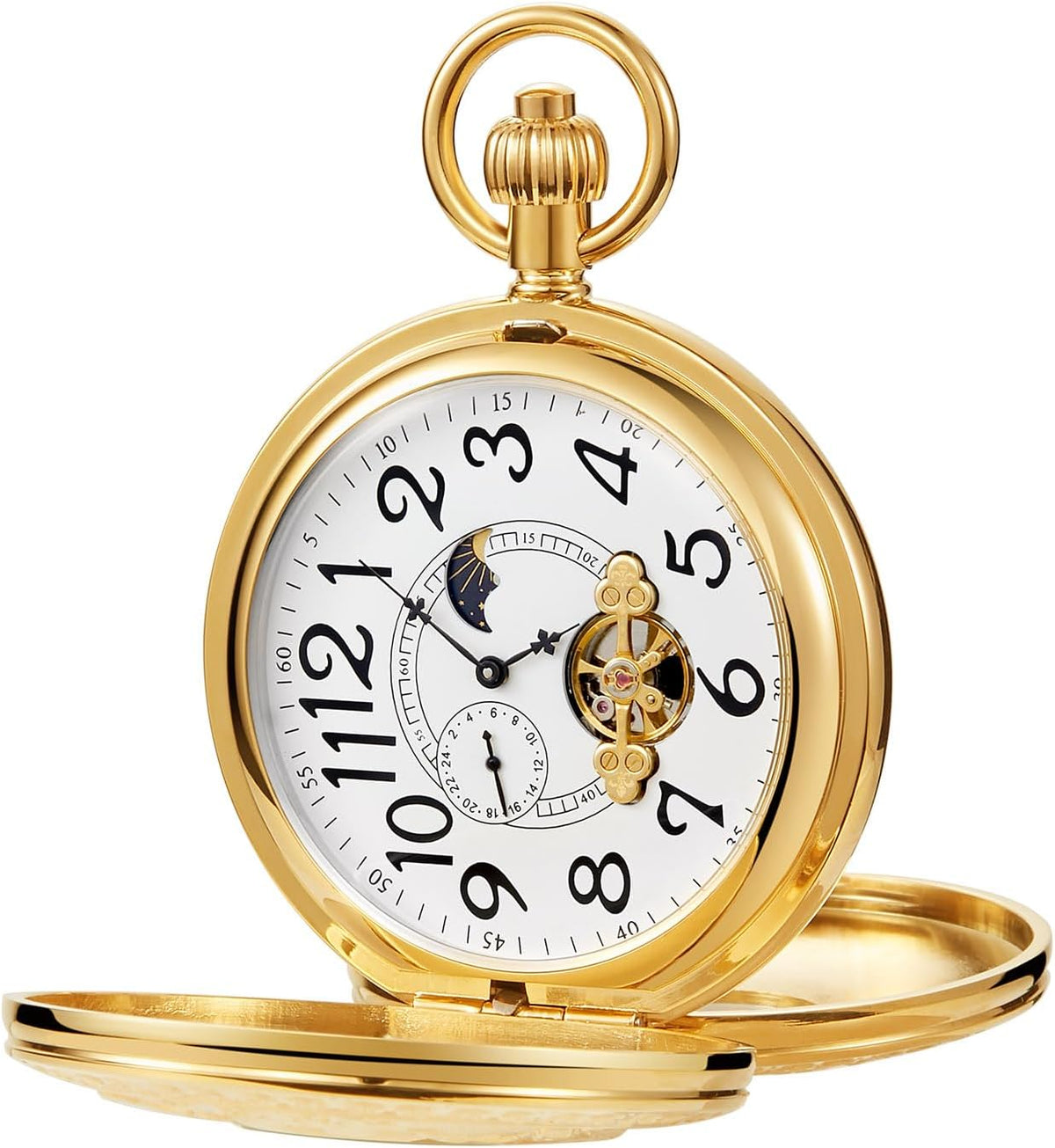 Men's Mechanical Pocket Watch with Chain, Vintage Full Copper Hand-Win