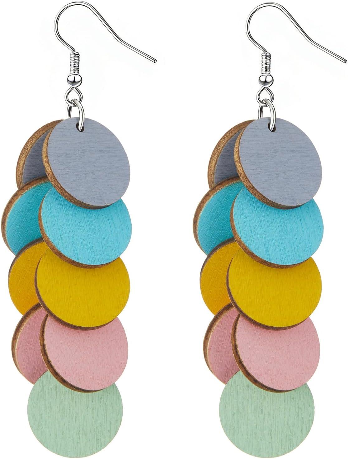 Bohemian Wooden Layered Disc Dangle Earrings