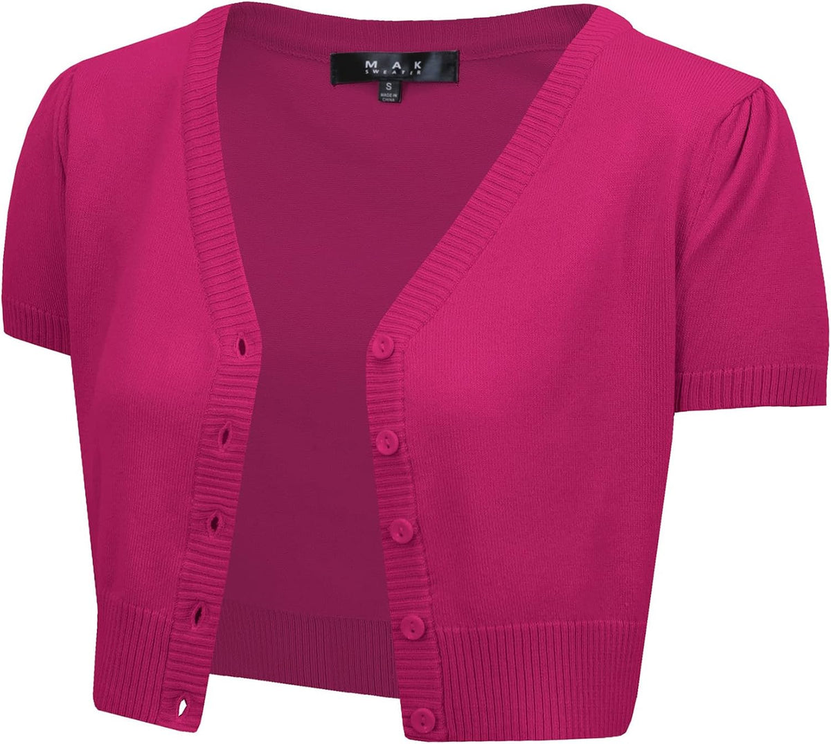 YEMAK Women's Cropped Bolero Cardigan – Short Sleeve V-Neck Basic Classic Casual Button Down Knit Soft Sweater Knitted Top