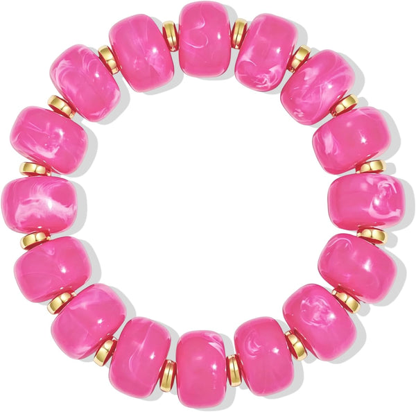 Bead Bracelet for Women Vibrant Color Resin Beads Bracelets Elastic Stretch Chunky Bracelet Boho Summer Beach Vacation Jewelry