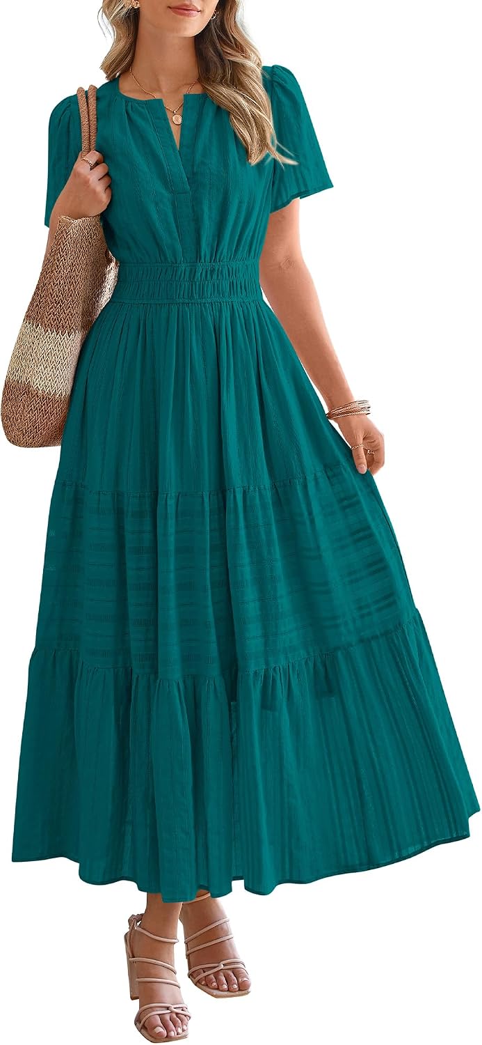 BTFBM Womens Summer 2026 Casual Maxi Dresses Lightweight Short Sleeve Dress Main image
