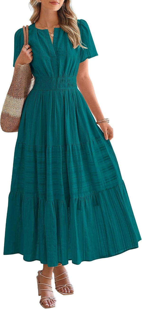 BTFBM Womens Summer 2026 Casual Maxi Dresses Lightweight Short Sleeve Dress