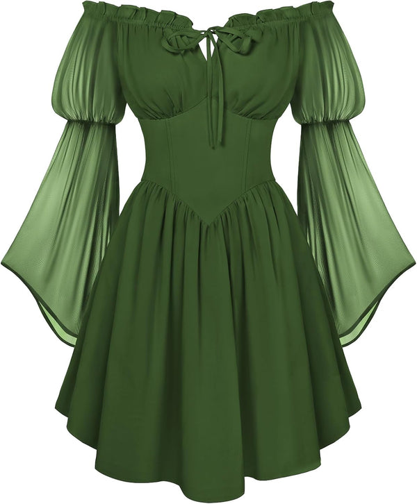 Scarlet Darkness Women's Renaissance Faire Fairy Witchy Dress with Pockets