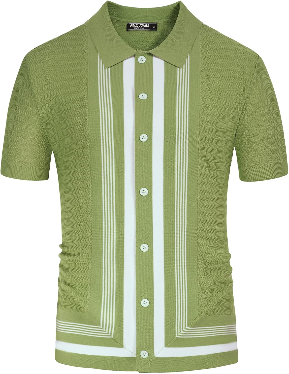 PJ PAUL JONES Men's Vintage Stripe Knit Polo Shirts Short Sleeve Stylish Button Down Cardigan Sweater