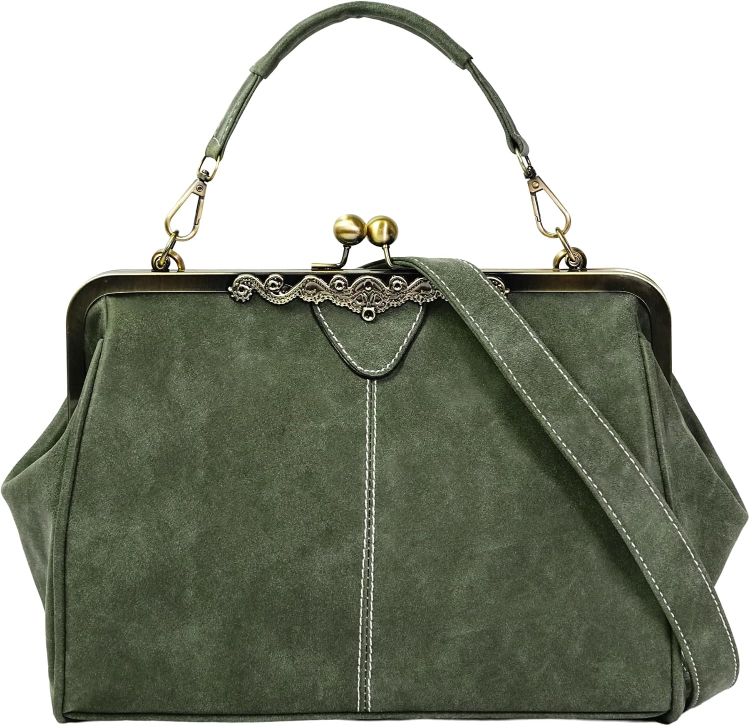 Vintage Kiss-Lock Vegan Leather Crossbody Satchel — Versatile Evening Clutch & Daily Tote Secondary image
