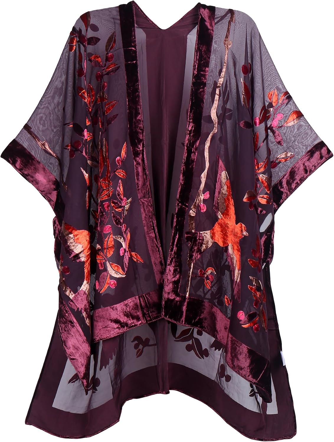 Women's Burnout Velvet Kimono Long Cardigan Cover Up Casual Outfit