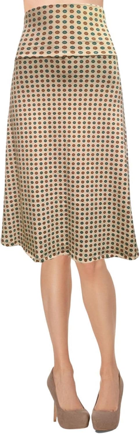 Women's A-Line Foldover Lightweight Flare Midi Pull On Closure Skirt
