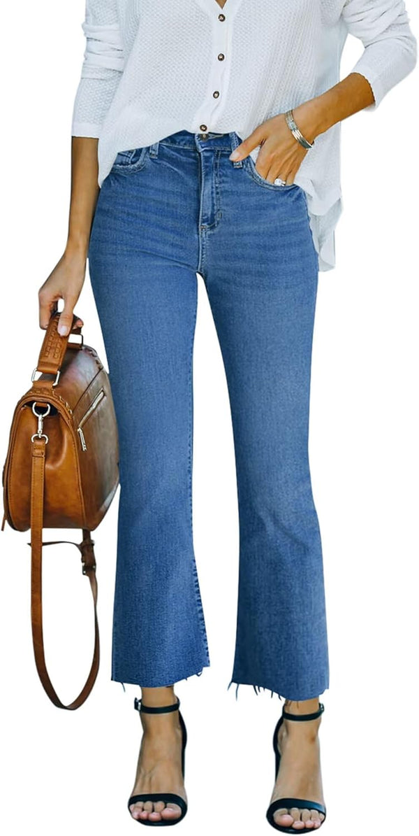 Flare Jeans For Womens Crop Flare Jeans With Raw Hem