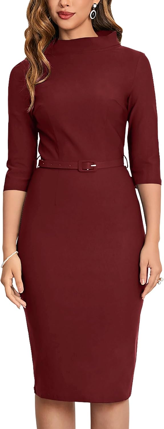 Women's 1950s Vintage 3/4 Sleeve Elegant Collar Cocktail Evening Dress
