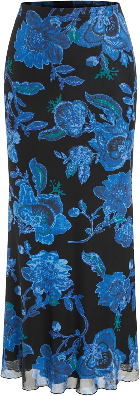CIDER Women’s Mesh Floral Boho Long Midi Skirts