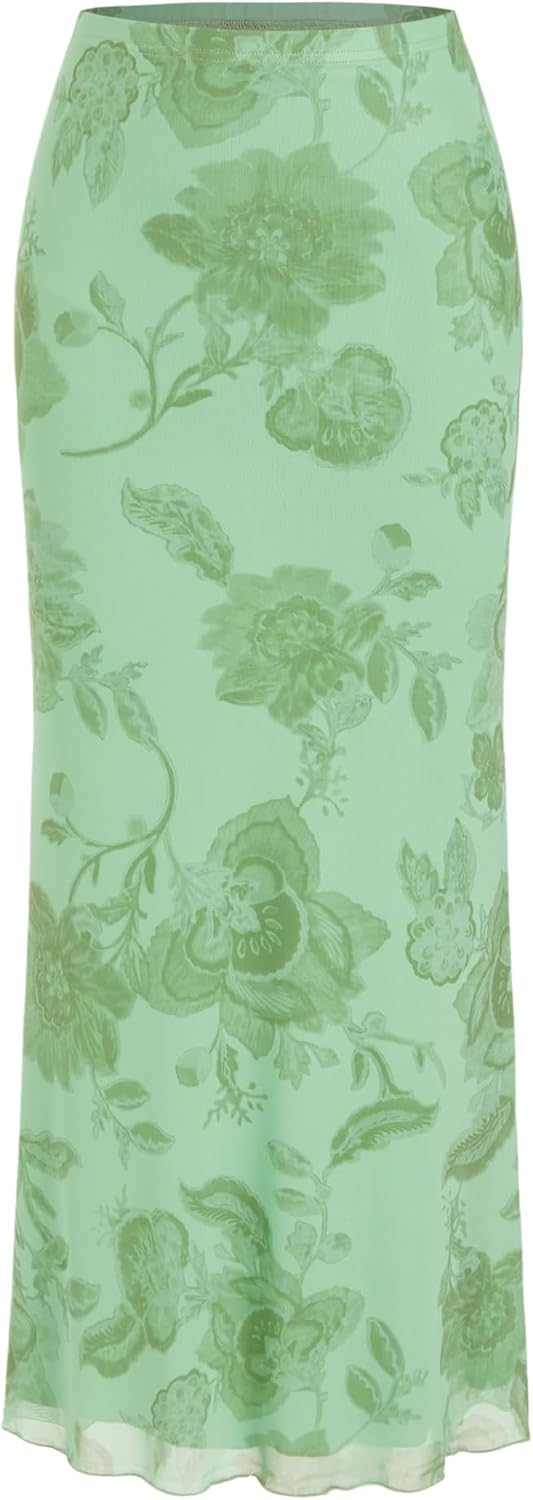 CIDER Women’s Mesh Floral Boho Long Midi Skirts