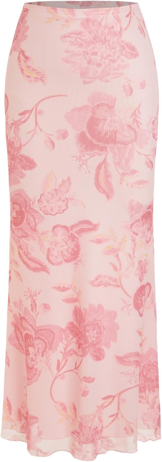 CIDER Women’s Mesh Floral Boho Long Midi Skirts