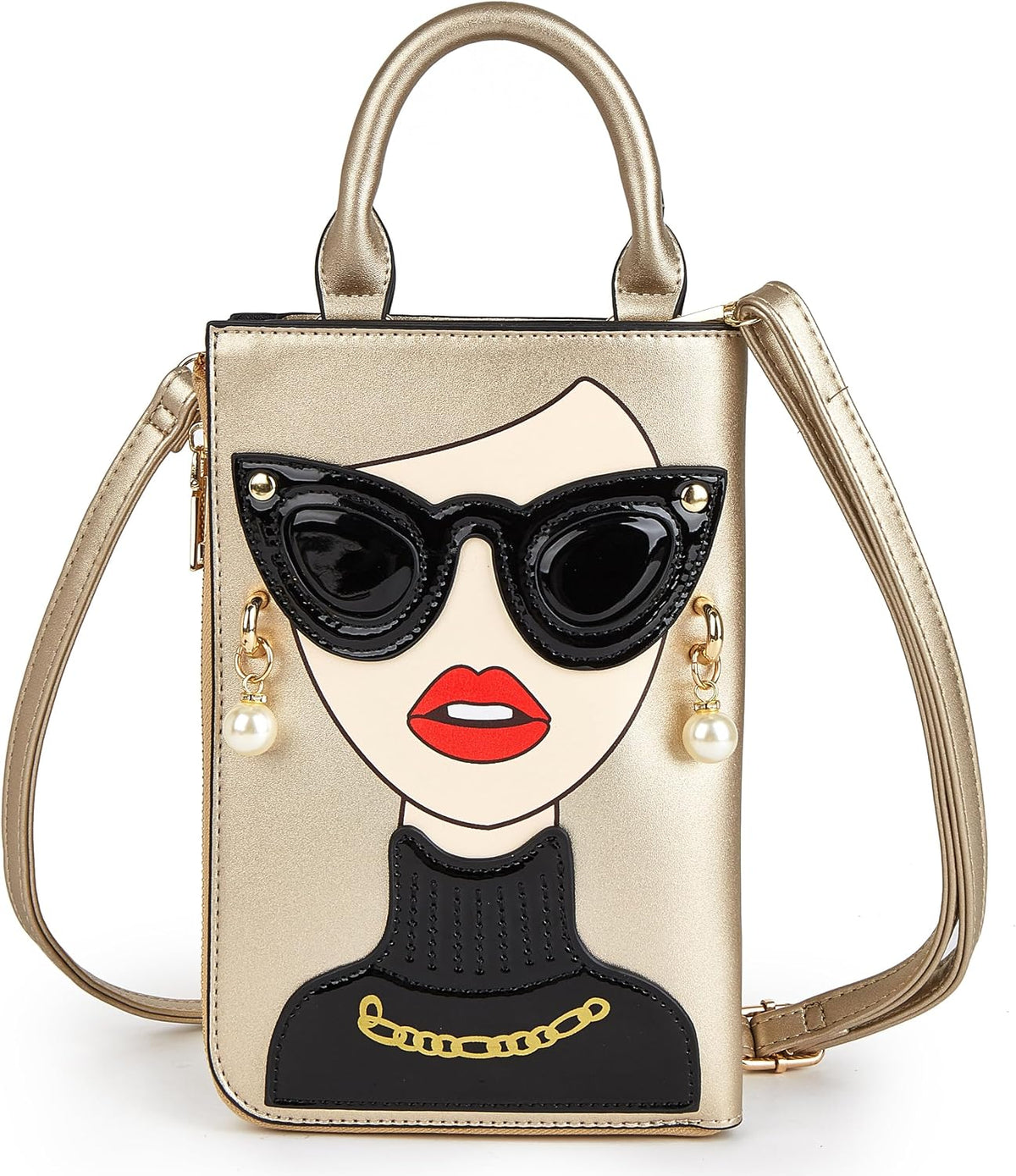Women Novelty Lady Face Shoulder Bags Funky PU Leather Top Handle Satchel Handbags Clutch Purse for Women