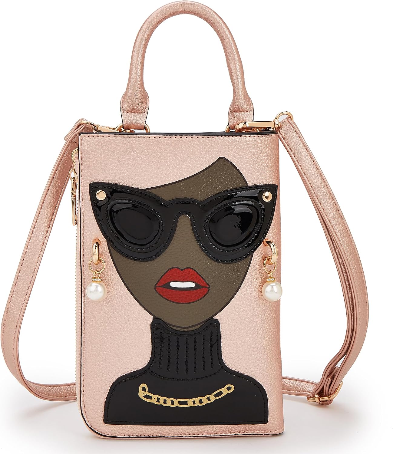 Women Novelty Lady Face Shoulder Bags Funky PU Leather Top Handle Satchel Handbags Clutch Purse for Women