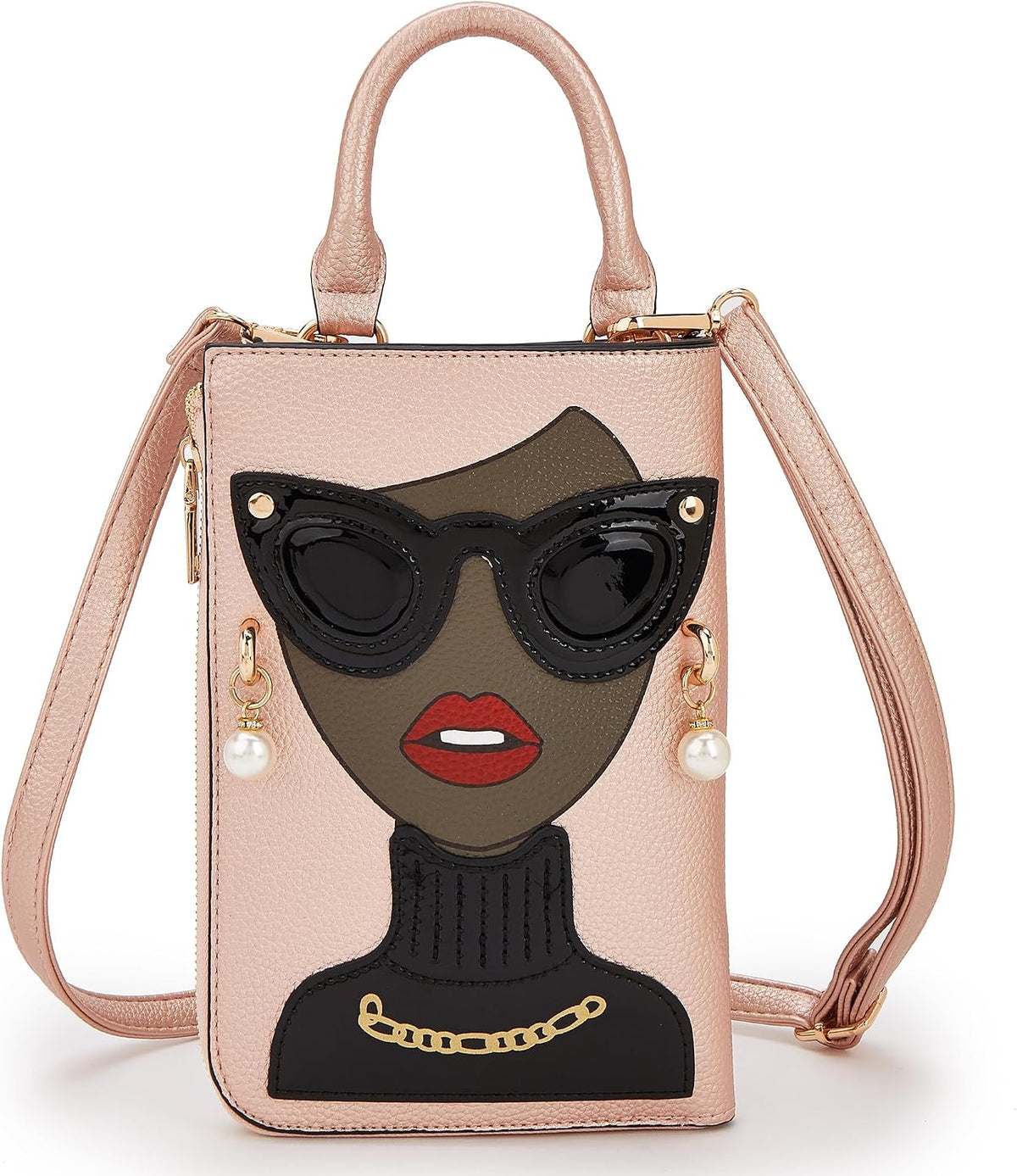 Women Novelty Lady Face Shoulder Bags Funky PU Leather Top Handle Satchel Handbags Clutch Purse for Women