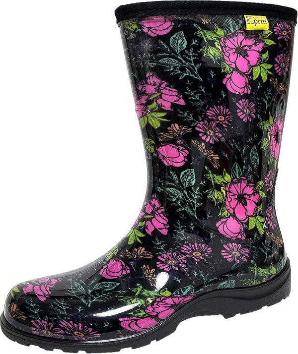 Women's Rain Boots Waterproof Mid Calf Rubber Boots For