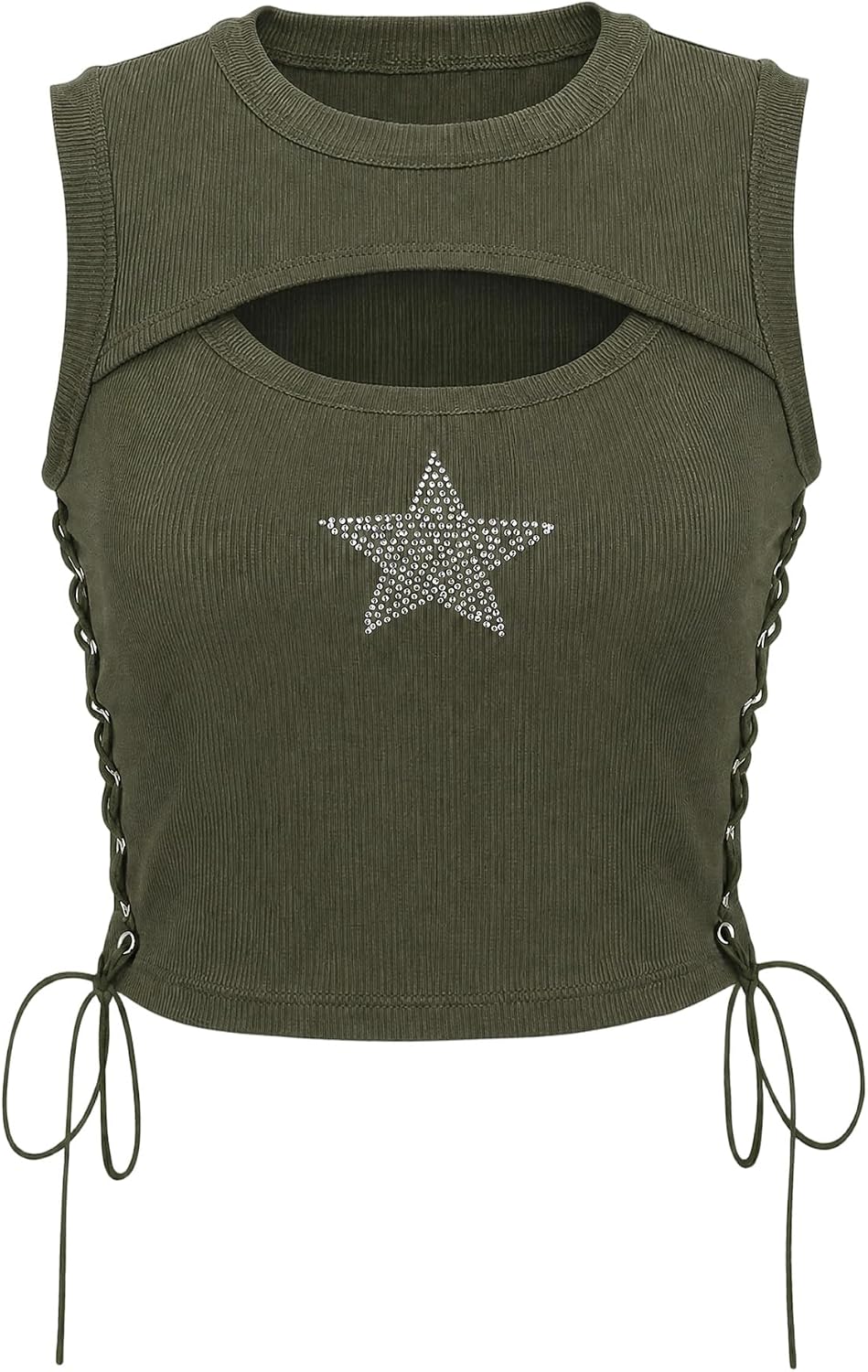 Womens Y2K Gothic Tops Star Sparkly Rhinestone Fitted Crop Tops
