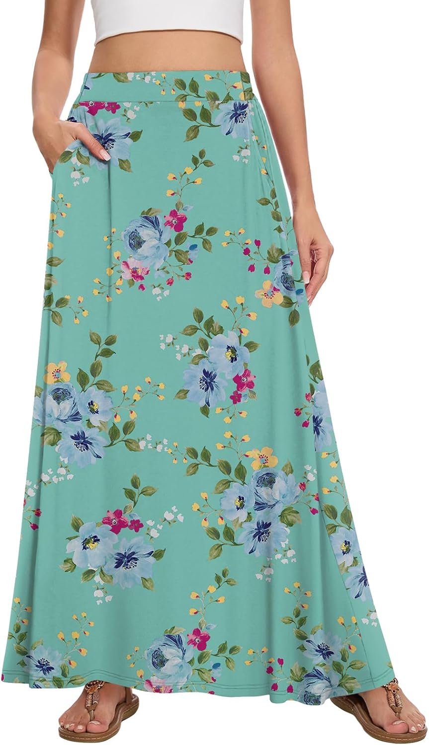 Womens Maxi Skirt Long Flowy Summer A-Line High Waist Skirts