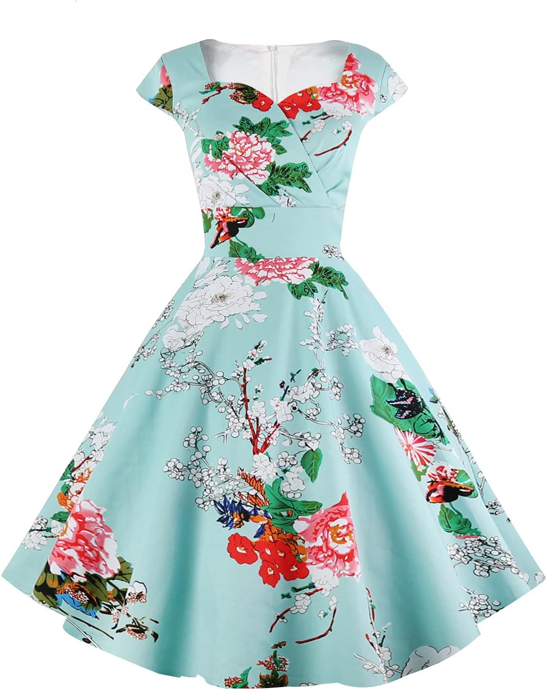 Women's Cap Sleeve 1950s Retro Vintage Cocktail Swing Dresses with Pocket