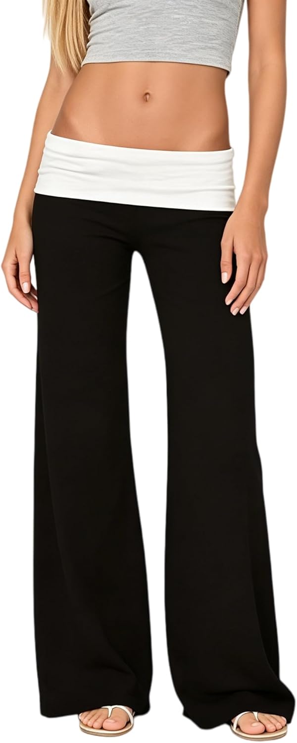 Women's Flare Skinny Pants Fold Over Leggings Stretch