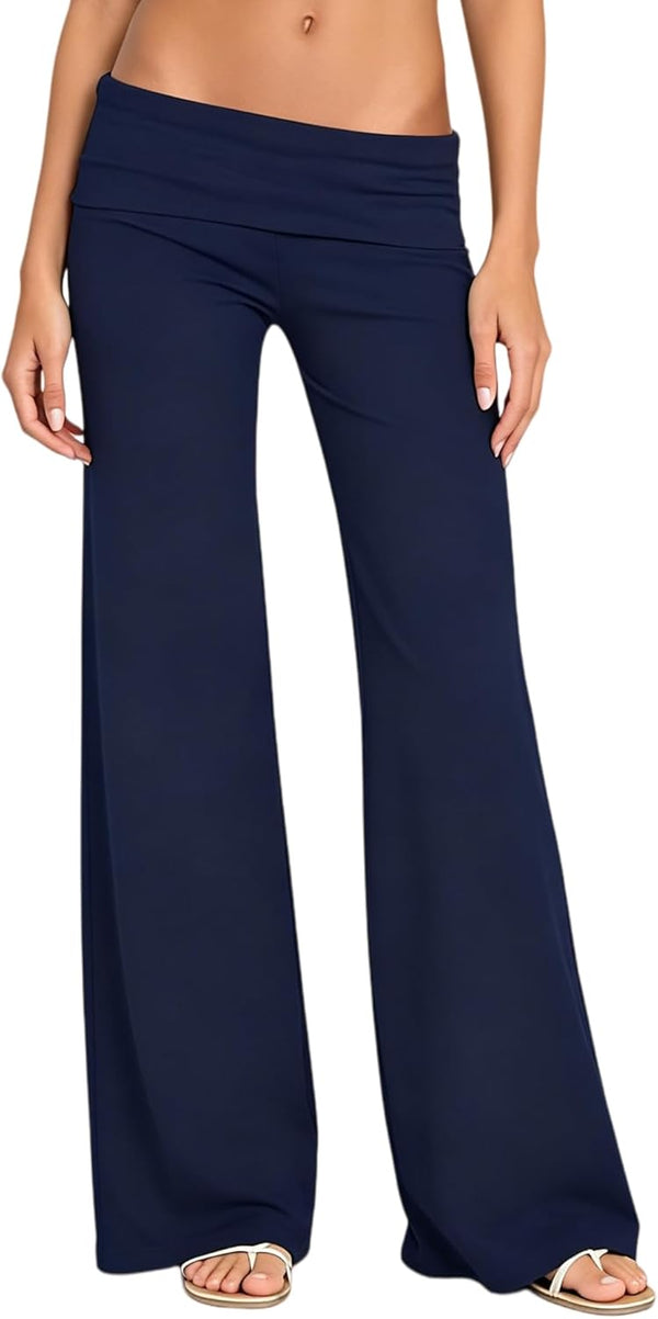 Women's Flare Skinny Pants Fold Over Leggings Stretch