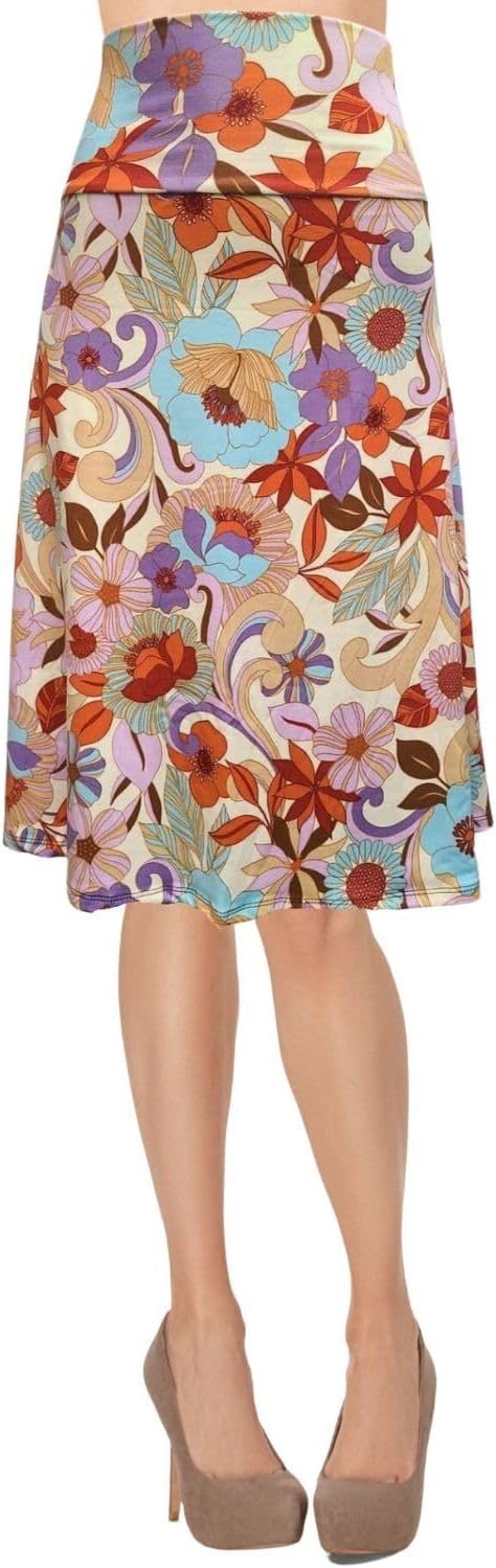Women's A-Line Foldover Lightweight Flare Midi Pull On Closure Skirt