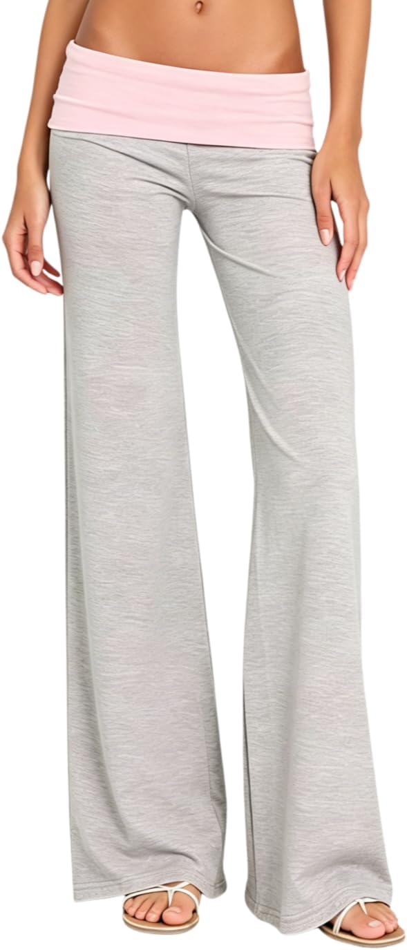 Women's Flare Skinny Pants Fold Over Leggings Stretch
