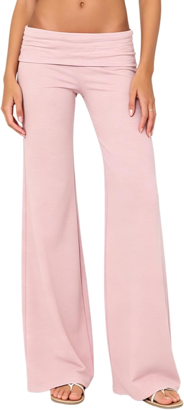 Women's Flare Skinny Pants Fold Over Leggings Stretch