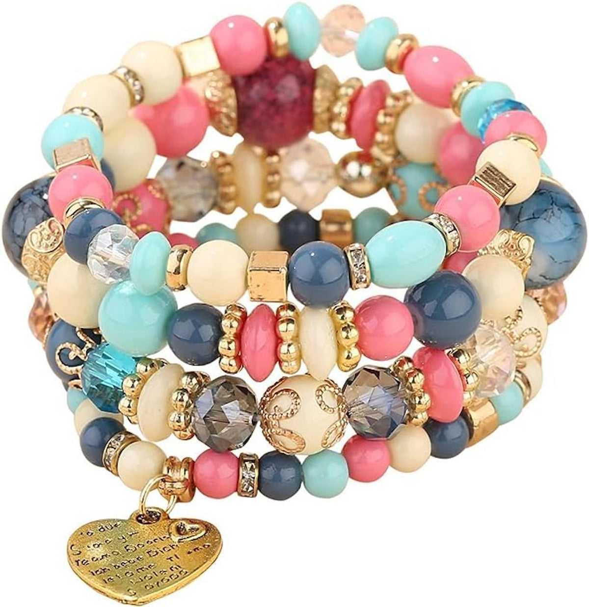 Women Beaded Bracelet Set | Colorful Boho Stackable Trendy Design with Crystal Accents Multilayer Bangle Bracelet | Fashion Stretch Braclets Jewelry for Women