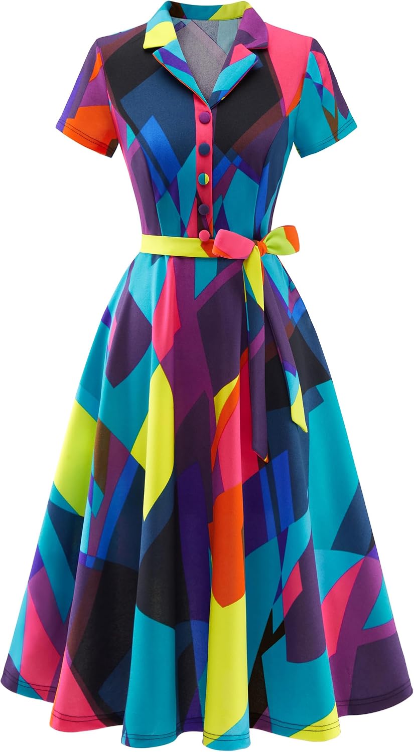 Wedtrend Women's Vintage Tea Dress, Short Sleeve Cocktail Party Dress Work Church Casual Dress