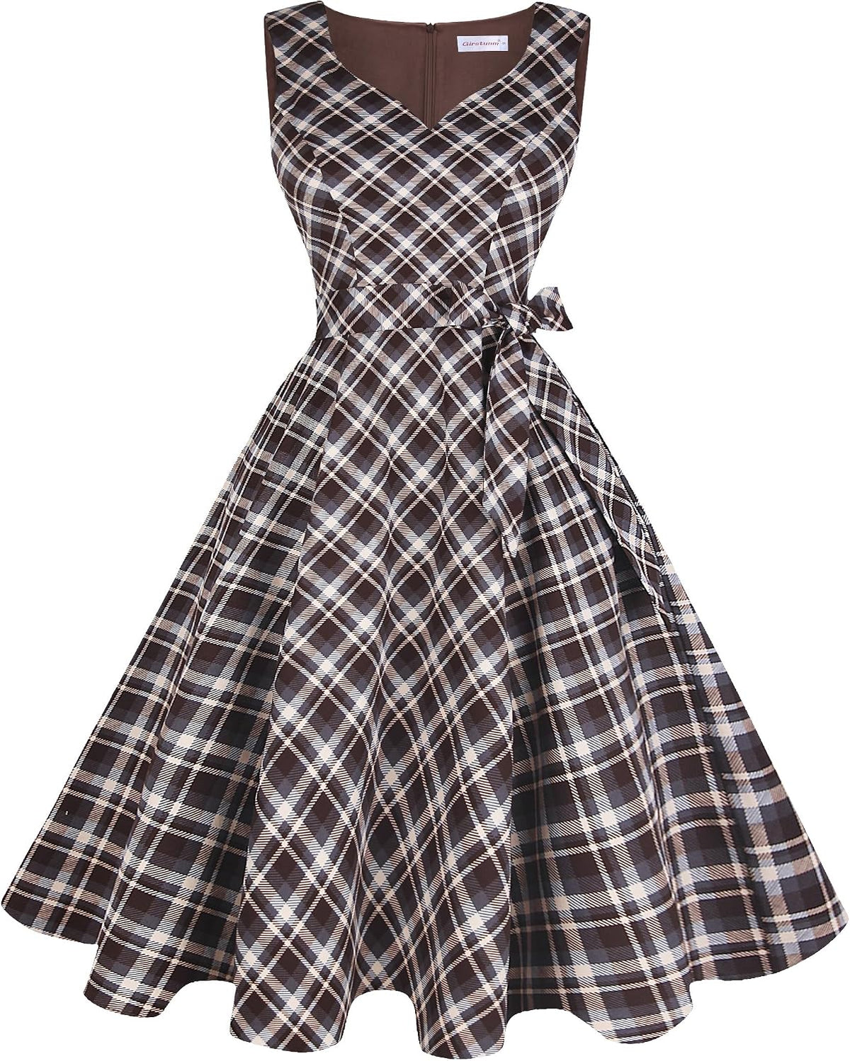 Girstunm 1950s Sleeveless Tea Party Swing Pockets Dress