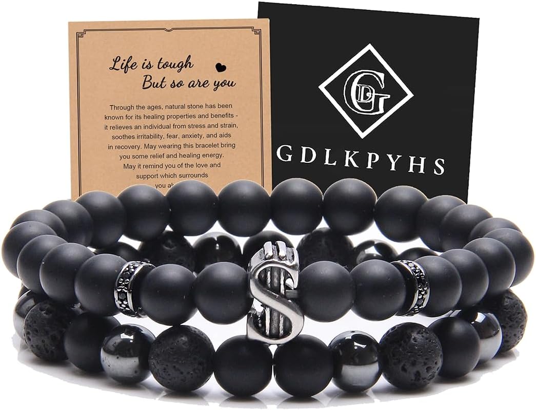 Black Obsidian Bracelet for Men - Black Tourmaline Beaded Bracelets - Mens Bracelet Set 8MM Black Onyx Hematite Lava Stone Beads Triple Protection Bracelet for Men Women Gifts