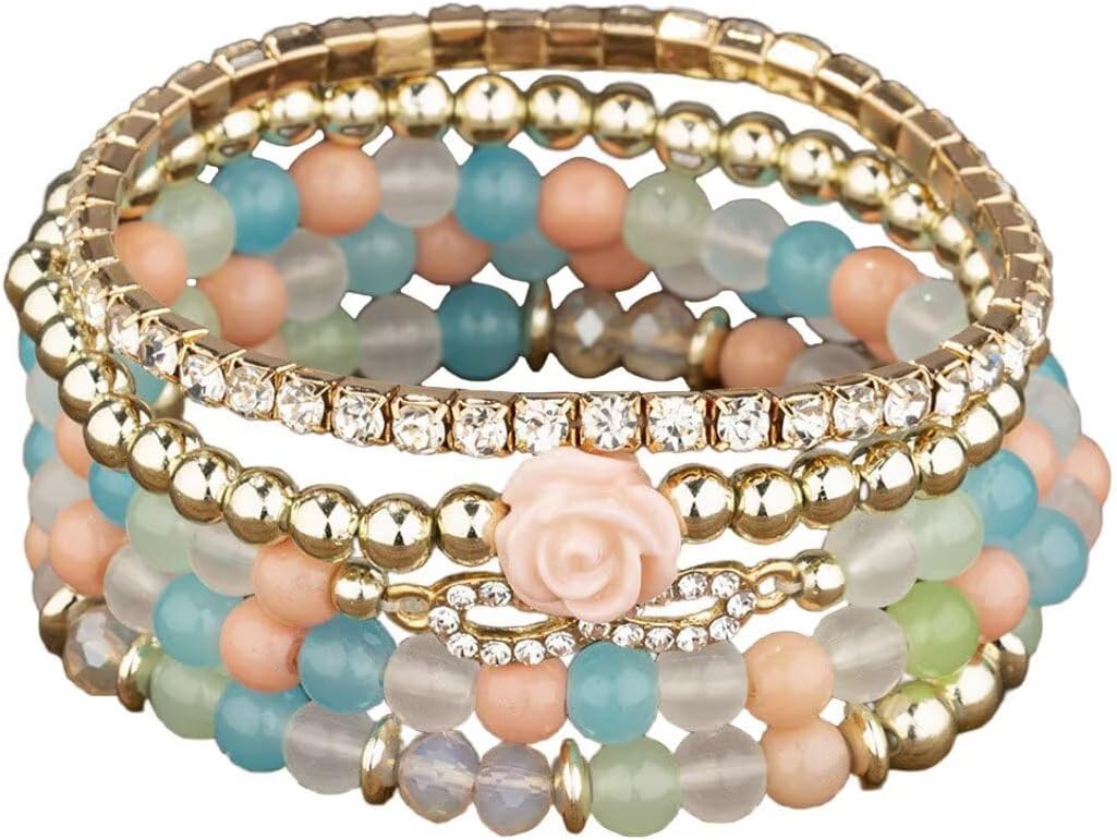 4 Pcs Cute Butterfly Charm Bracelets Set Gold Beaded Stackable Stretch Bracelets Bohemian Summer Jewelry Gifts for Women Secondary image
