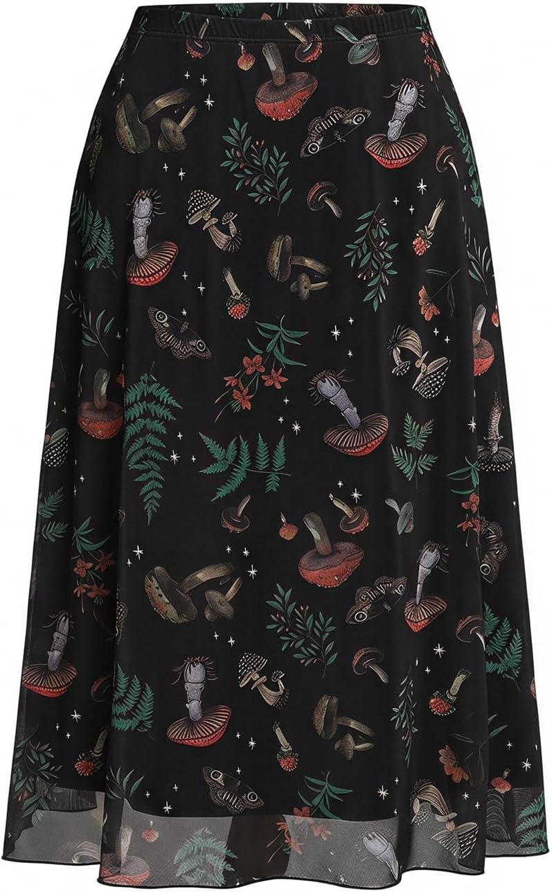 Milumia Women's Floral Mesh Midi Skirt Elastic A Line Whimsical Skirts