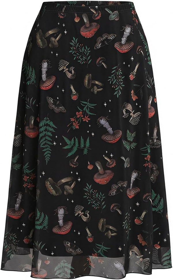 Milumia Women's Floral Mesh Midi Skirt Elastic A Line Whimsical Skirts