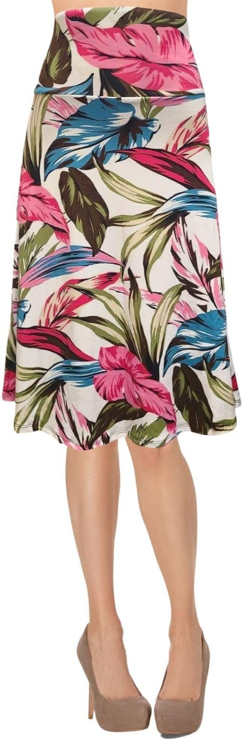 Women's A-Line Foldover Lightweight Flare Midi Pull On Closure Skirt