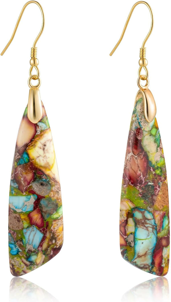 Jasper Stone Fishhook Drop Earrings