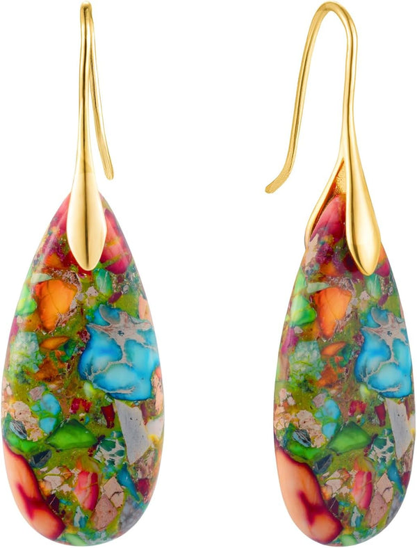 Stone Fishhook Dangle Drop Earrings