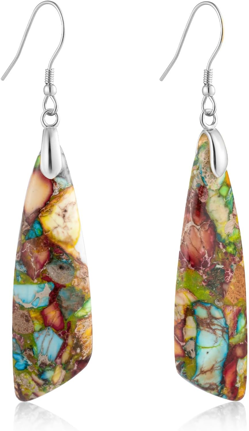 Jasper Stone Fishhook Drop Earrings