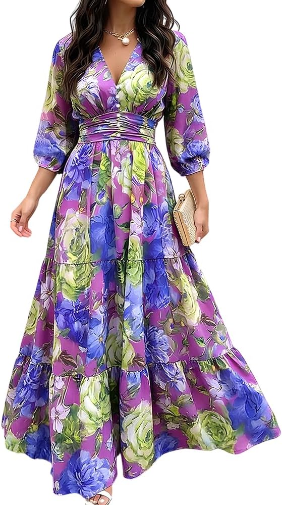 CHICME Womens Summer Boho Floral Wedding Guest Vacation Beach Maxi Dress