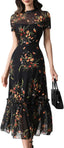 GothDark Women's Summer Floral Mesh Ruffle Casual Maxi Wedding Guest Dress