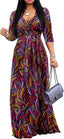 Yajedo Womens Casual Summer Maxi Dress Plus Size Sexy Wrap V Neck 3/4 Sleeve Sundress with Pockets