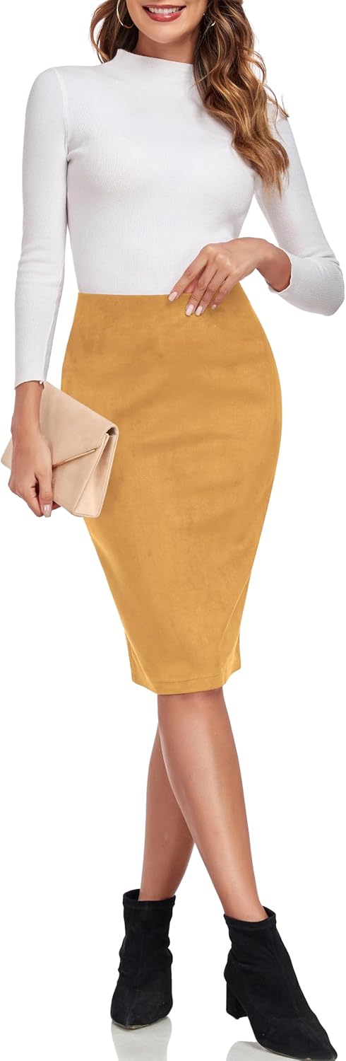 ODCOCD Women's Faux Suede Pencil Skirt