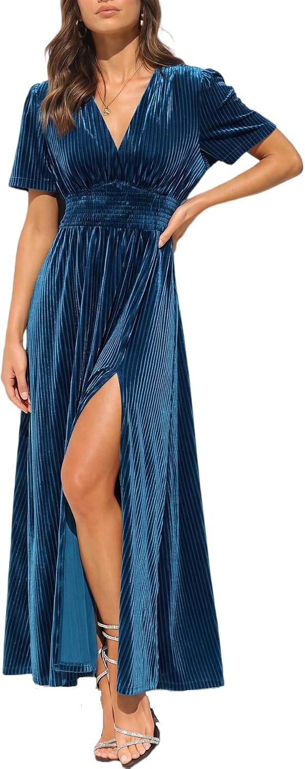 Women's Velvet Maxi Dress Formal Dresses for Wedding Guest Dress