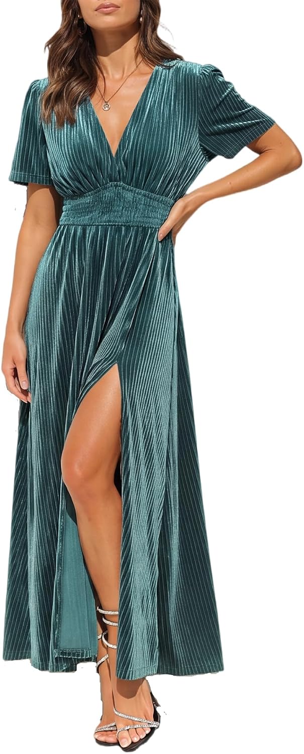 Women's Velvet Maxi Dress Formal Dresses for Wedding Guest Dress
