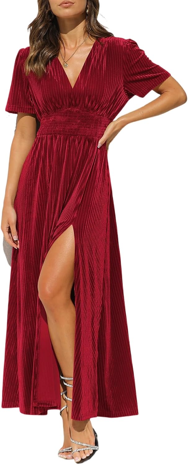 Women's Velvet Maxi Dress Formal Dresses for Wedding Guest Dress